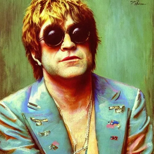 Prompt: portrait of ultra crazy elton john lennon in 1 9 7 0 by ilya repin