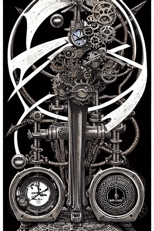 Image similar to a steampunk alchemists ancient balance scale, furniture, high details, bold line art, by vincent di fate and joe fenton, inking, etching, screen print, masterpiece, trending on artstation, sharp, high contrast, hyper - detailed,, hd, 4 k, 8 k