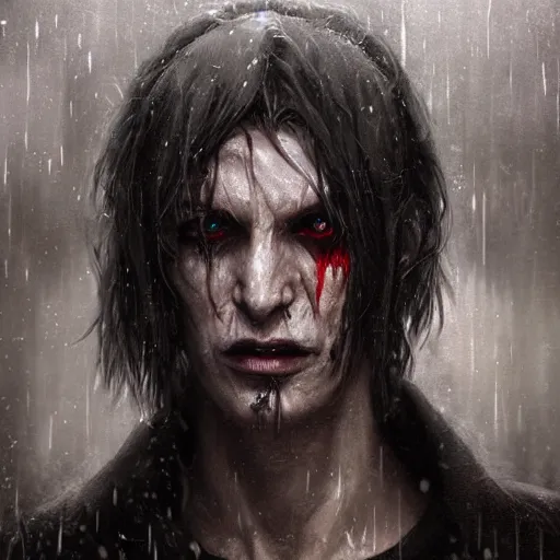 a male elder vampire, pale, cloaked, scarred, wet, | Stable Diffusion