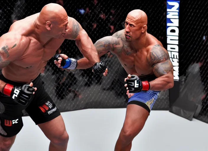 Image similar to dwayne the rock johnson in the ufc, 4 k, photorealistic