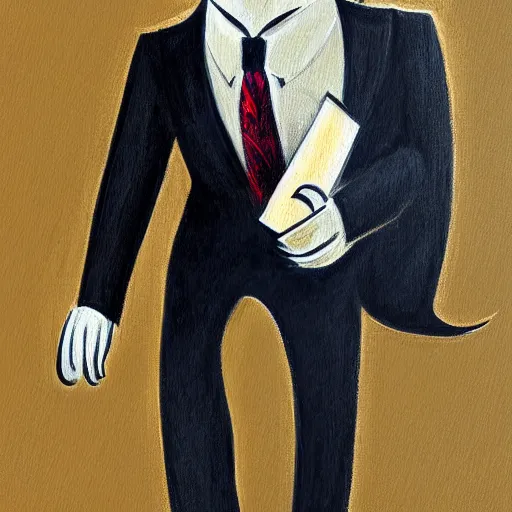 Image similar to well proportioned, stylized expressive master furry art painting by blotch and rukis of an anthro otter, full body, wearing suit and tie, walking to his job