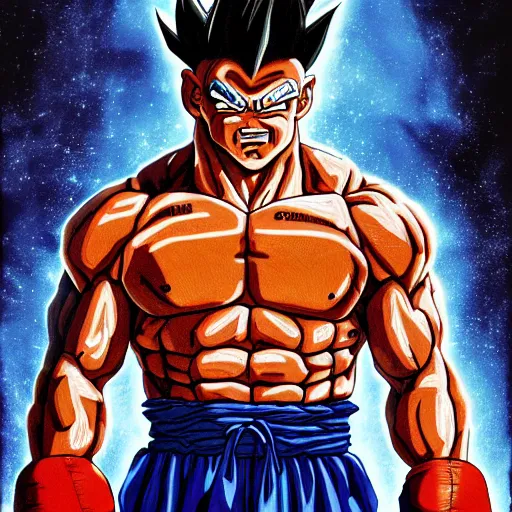 Image similar to ultra realistic portrait painting of mike tyson as super saiyan goku, art by akira toriyama, 4 k, dragon ball artstyle, cel shaded, highly detailed, epic lighting