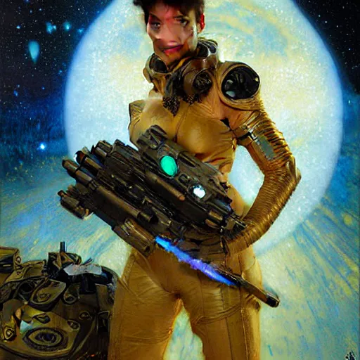 Prompt: portrait of a wolf in uniform starship stars laser gun. shadowrun furaffiniy cyberpunk fantasy highly detailed painting by gaston bussiere craig mullins jc leyendecker gustav klimt artgerm greg rutkowski john berkey, bergey, craig mullins, ruan jia, raymond swanland, jeremy mann, tom lovell, alex malveda