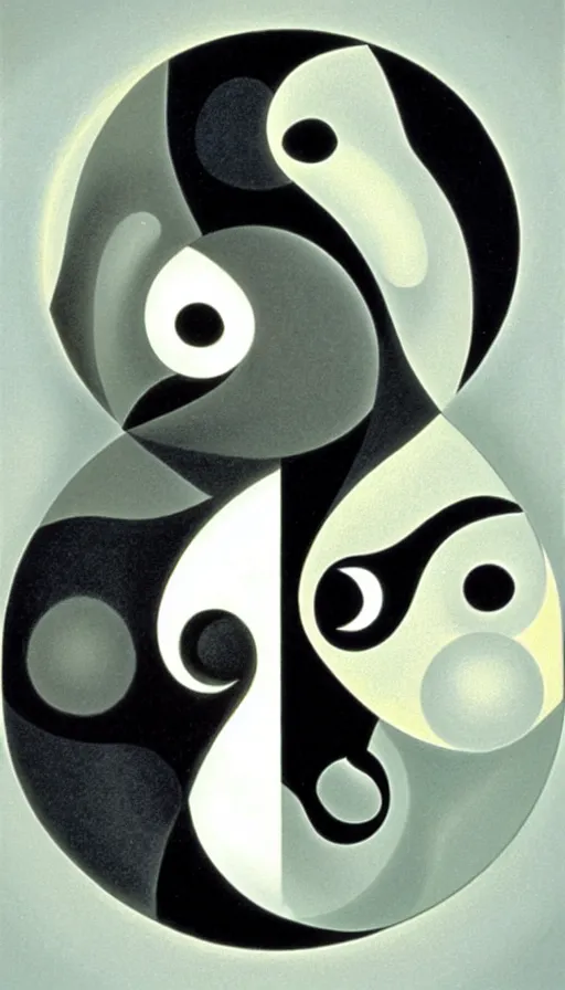 Image similar to Abstract representation of ying Yang concept, by Charles Addams