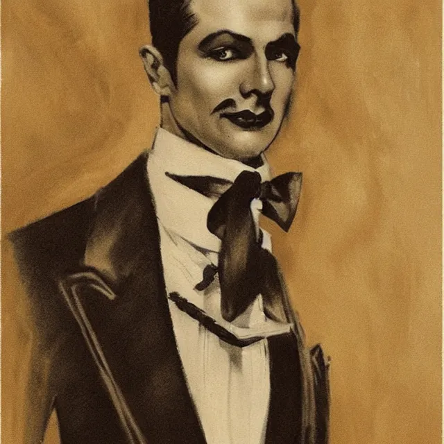 Prompt: photorealistic sepia full - head portrait of a 1 9 2 0 s era smirking male occultist, well dressed, long - tailed tuxedo coat, atmospheric lighting, dark, brooding, painted, intricate by frank frazetta, ultra detailed, well composed, best on artstation, cgsociety, epic, stunning, gorgeous, intricate detail, much wow, masterpiece