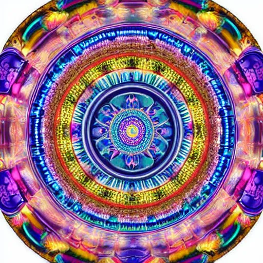 Prompt: A beautiful Buddhist Mandala, hyper-detailed, rainbow color scheme :: Mystical, astral, concept art - cinematic realism