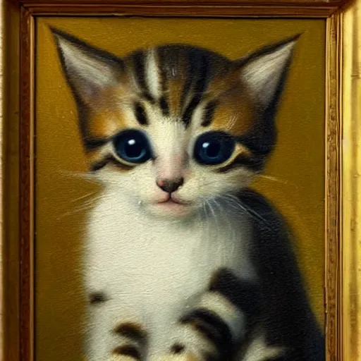 Image similar to original oil painting of a kitten by alessandro allori