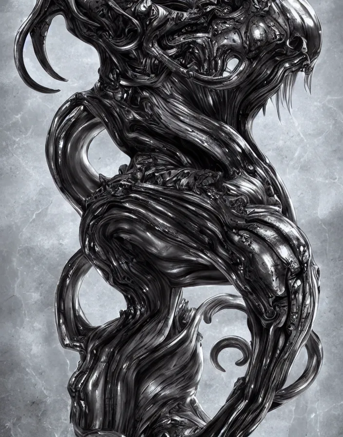 Image similar to engineer prometheus face by Artgerm, xenomorph alien, highly detailed, symmetrical long head, smooth marble surfaces, detailed ink illustration, raiden metal gear, cinematic smooth stone, deep aesthetic, concept art, post process, 4k, carved marble texture and silk cloth, latex skin, highly ornate intricate details, prometheus, evil, moody lighting, hr geiger, hayao miyazaki, indsutrial Steampunk