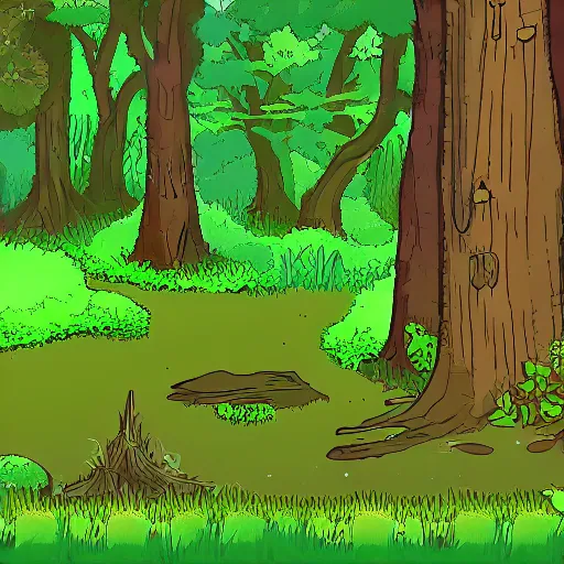 Image similar to a clearing in a forest in the style of a sierra point and click adventure game