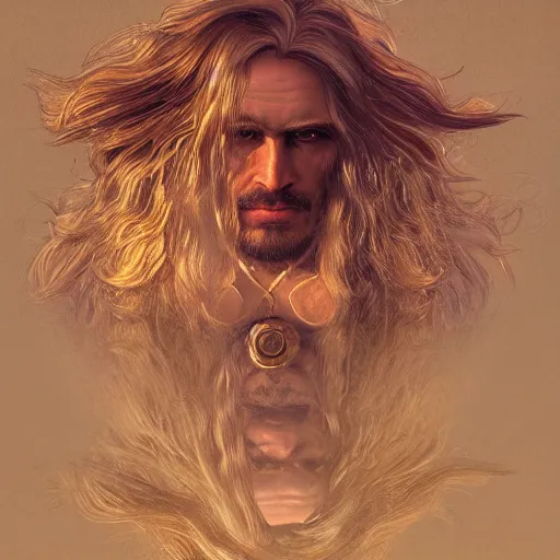 Prompt: heavily detailed man with golden locks of hair digital art trending on artstation 4 k imagery cgsociety contest winner intricate detailed front view! symmetrical illustrated by gaston bussiere greg rutkowski