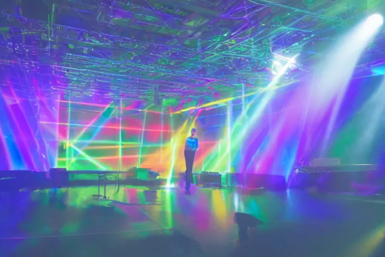 Prompt: plastic prism hit by three beams of light, royalcore, in the style of tyler mitchell