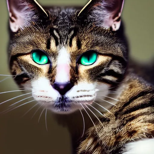 Image similar to cat soldier in call of duty warzone 4k with complete heterochromia brown-green eyes, high detail, high-resolution photograph, professional photography, ultra-detail