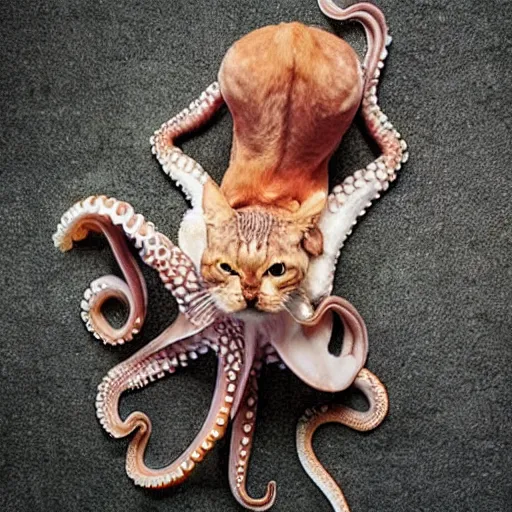 Image similar to an octopus - cat - hybrid, animal photography