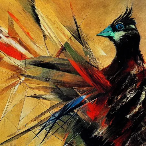 Prompt: the progressive rasterization of a bird, oil on canvas by dave mckean and yoji shinkawa and ivan shishkin