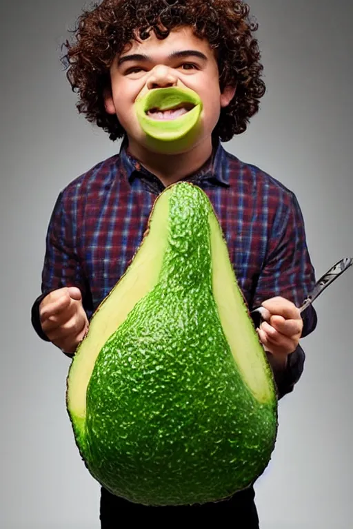 Prompt: 📷 gaten matarazzo the avocado 🥑, made of food, head portrait, dynamic lighting, 4 k