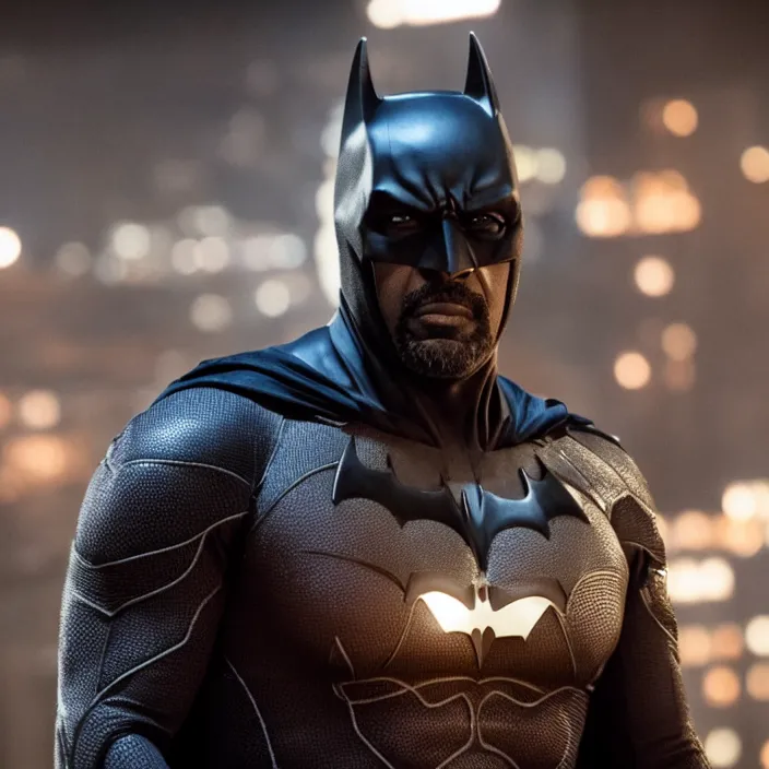 Image similar to film still of Idris Elba as Batman in new DC film, photorealistic 4k