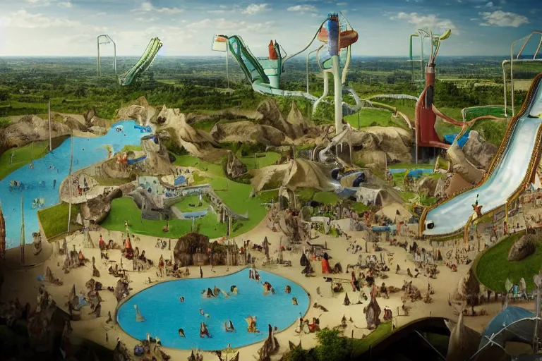 Prompt: 3d render of a Waterpark designed by hieronymus bosch