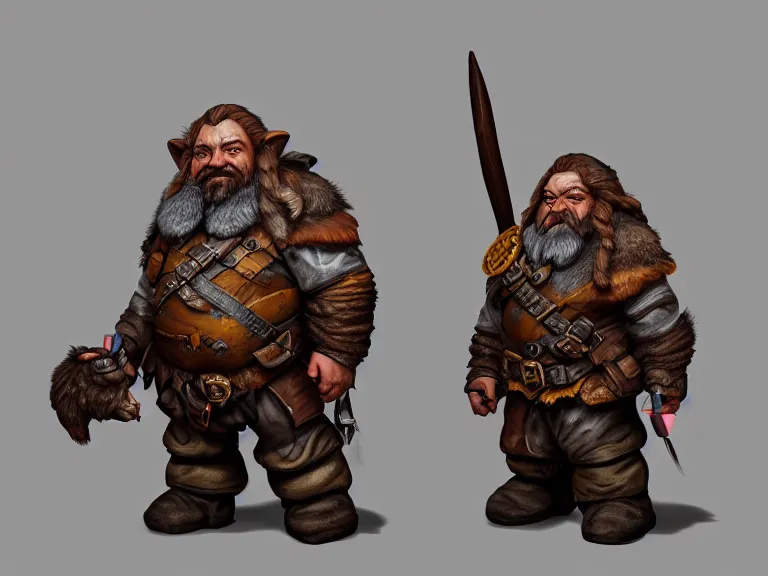 Image similar to Dwarf Ranger with Bear Companion, RPG Reference Sheet, Oil Painting, Trending on Artstation, octane render, Insanely Detailed, 8k, HD