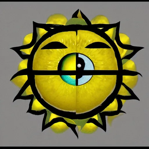 Image similar to lemon with 3rd eye, lemon with 3 eyes, eye in forehead, 3rd eye