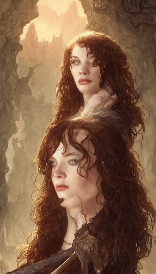 Prompt: christina hendricks, lord of the rings, sweaty insane, intricate, highly detailed, digital painting, artstation, concept art, smooth, sharp focus, illustration, unreal engine 5, 8 k, art by artgerm and greg rutkowski and alphonse mucha