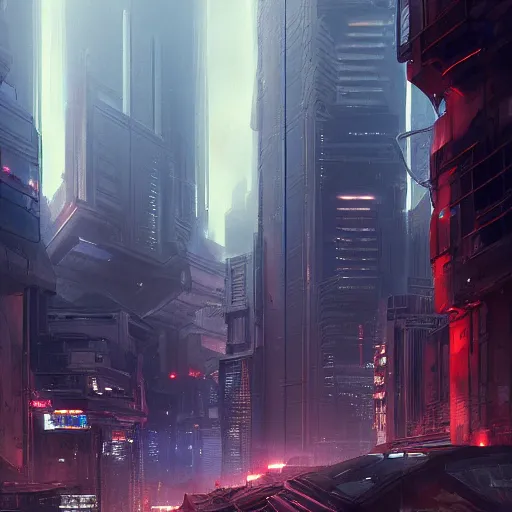 Prompt: entrance to a cyberpunk city, megastructures, complimentary contrast, dramatic lighting, gorgeous view, depth, painted by stanley lau, painted by greg rutkowski, painted by stanley artgerm, digital art, trending on artstation