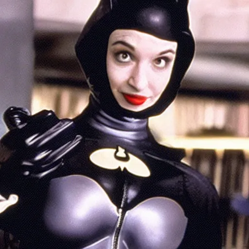 Prompt: “a still of Nathan Fielder as Catwoman in Batman Returns”