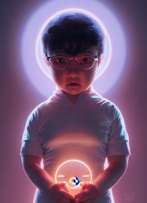 Image similar to symmetry!! portrait of chubby!! baby!!! ahmed helmy, sci - fi, tech wear, glowing lights!! intricate, elegant, highly detailed, digital painting, artstation, concept art, smooth, sharp focus, illustration, art by artgerm and greg rutkowski and alphonse mucha