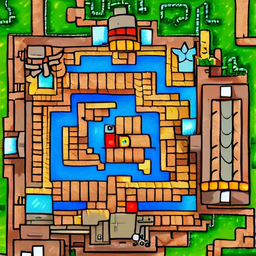 Image similar to aerial view of wizard tower, colored lineart game tile