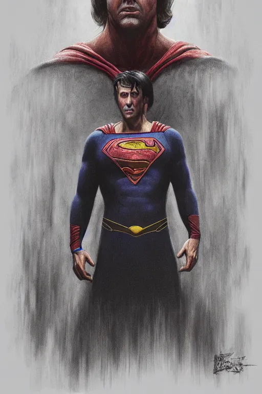 Image similar to Portrait of Nicolas Cage as superman, DC, dark fantasy, intricate, smooth, artstation, painted by Wayne Barlowe, Greg Rutkowski, Zdislav Beksinski