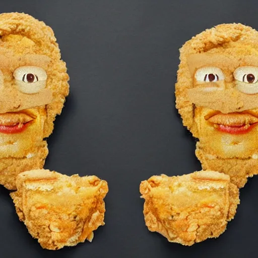 Image similar to a face made of fried chicken, fried chicken in the shape of a face, fried chicken looking like amanda seyfried