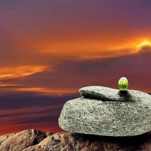 Prompt: a rock with grass in the middle of the screen, on the rock is an astronaut, in the background you can see stars and a planet, at the edge of the picture are colorful clouds