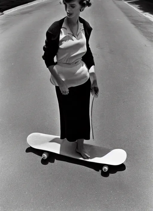 Image similar to 1 9 5 0 s beautiful woman on a skateboard by vivian maier. professional photography. hq