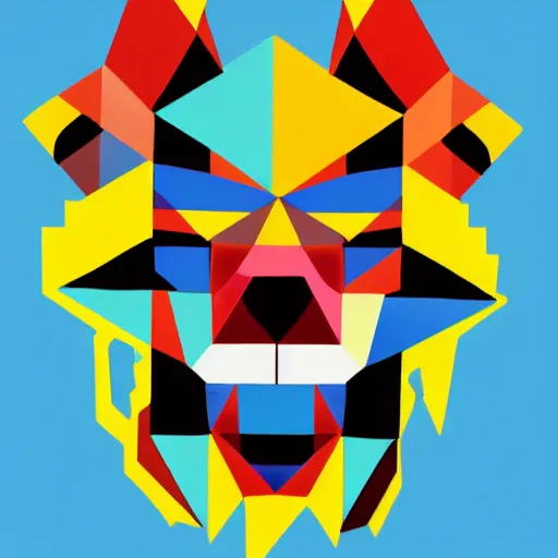 Image similar to beast which is never satisfied and always hungers for more. vivid colors; graphic design; blocky