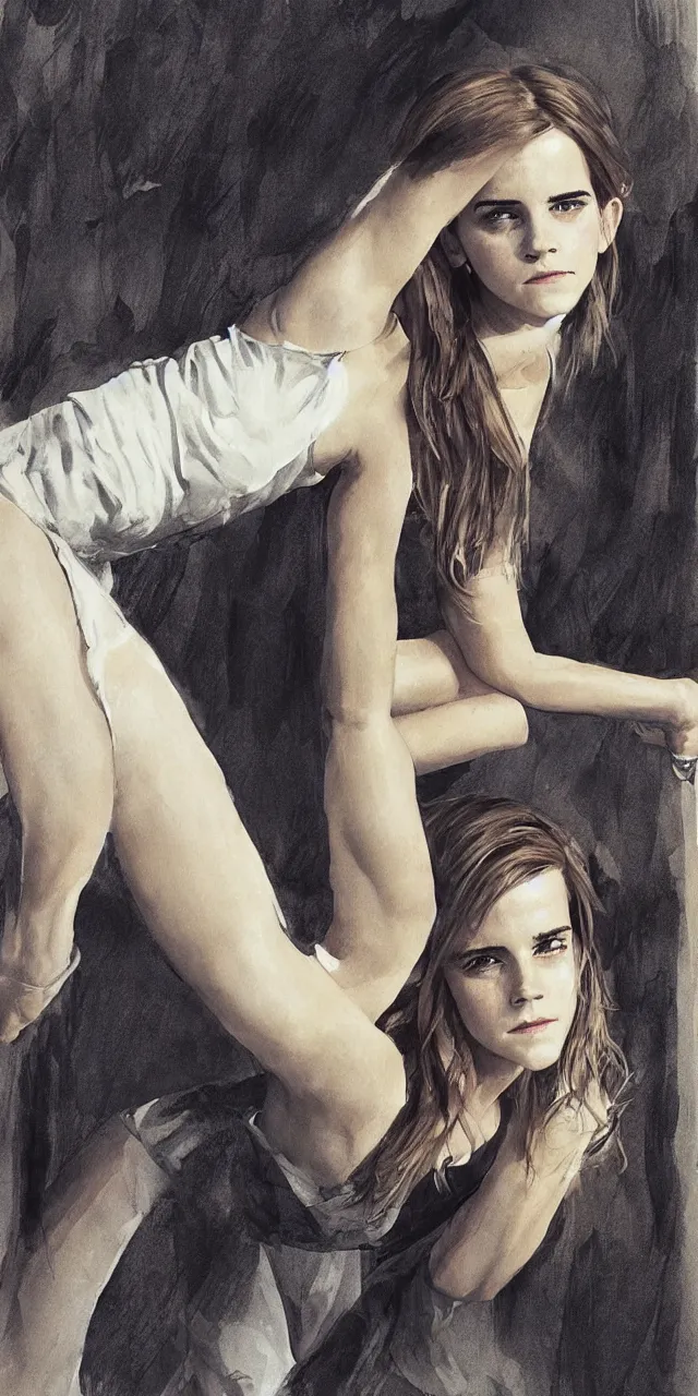 Image similar to emma watson stretching southern belle sketch greg rutkowski alphonse david bailey