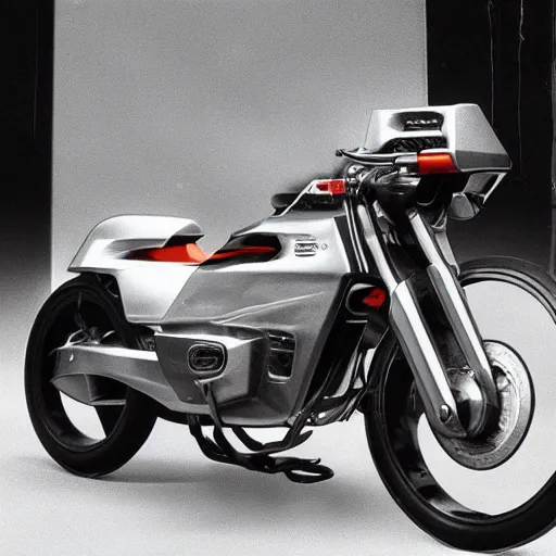 Image similar to high concept Honda motorbike for Uber delivery, futuristic, 1980, extremely detailed