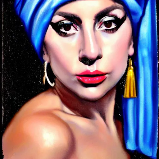 Image similar to lady gaga in the style of Girl with a Pearl Earring