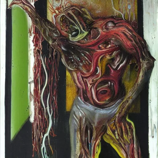 Image similar to Florida man by Francis Bacon, painting, body horror, biopunk