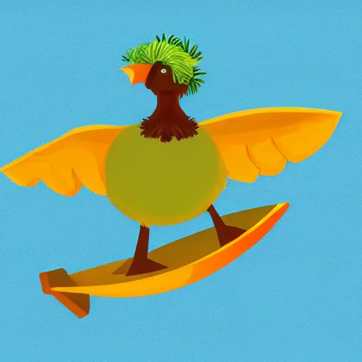 Image similar to cute digital illustration of a dodo bird surfing. super cute. tropical. colorful.