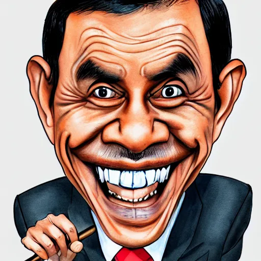 Image similar to caricature of jokowi by Mort Drucker, mad magazine, indonesia, colored with watercolor, artstation