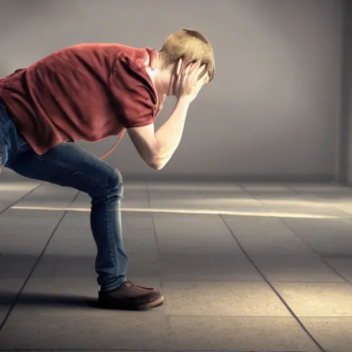 Prompt: incredible cinematic image of young angry man making a tantrum in the floor, studio shot, dynamic lighting, high definition, highly detailed, photo-realistic, unreal engine render, 16k