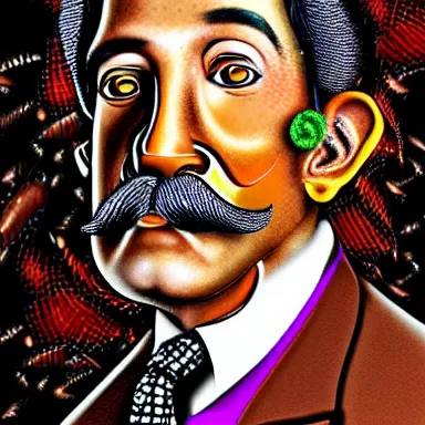 Image similar to portrait of a uncanny artist by Chor Boogie and Salvador Dali collaboration, digital art, mix of aesthetics, close up, high details