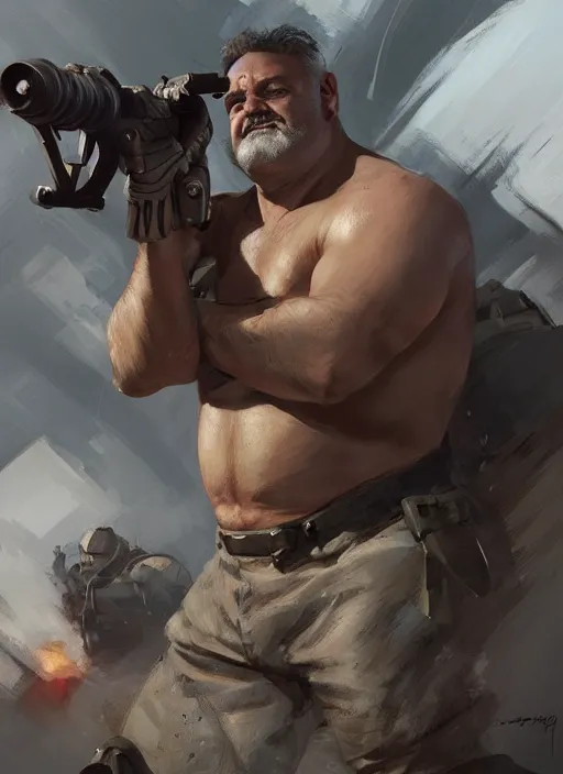 Prompt: Gerry Scotti fighting on a 1940s battlefield, upper body close up, elegant, digital painting, concept art, smooth, sharp focus, illustration, from StarCraft by Ruan Jia and Mandy Jurgens and Artgerm and William-Adolphe Bouguerea