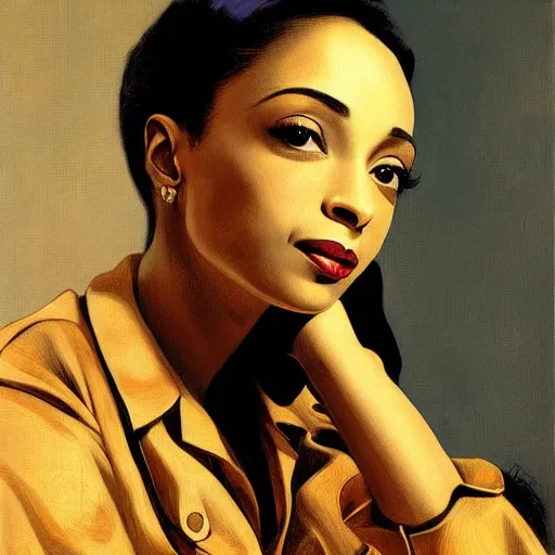 Prompt: sade adu, art by joseph christian leyendecker,