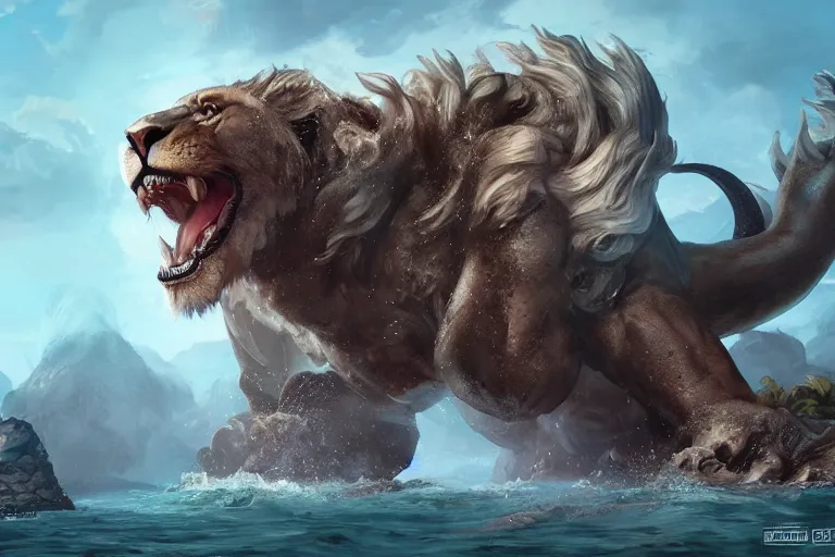 Image similar to the legendary island sized lion kraken hybrid, made by Stanley Artgerm Lau, WLOP, Rossdraws, ArtStation, CGSociety, concept art, cgsociety, octane render, trending on artstation, artstationHD, artstationHQ, unreal engine, 4k, 8k,