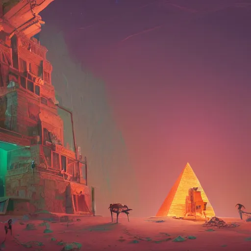 Image similar to mummy sarcophagus, pyramid interiors, wall craved with egypt art, bioluminescence, commit, treasure, vegetation, colorful, rim light, highly detailed, digital painting, concept art, smooth, sharp focus, pleasing aesthetics, josan gonzalez, michael dante dimartino, simon stalenhag, octane render, disney pixar, 4 k