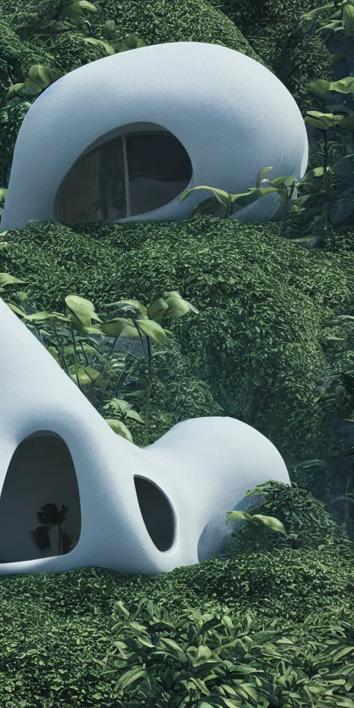 Image similar to cocoon plant technologic cotton - shaped house on a alien planet, by pixar, smooth, cinematic, wet reflections, ray tracing x, rtx, smooth