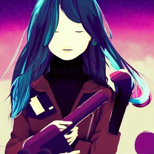 Image similar to Frequency indie album cover, luxury advertisement, indigo filter, blue and black colors. highly detailed post-cyberpunk sci-fi close-up schoolgirl in asian city in style of cytus and deemo, mysterious vibes, by Ilya Kuvshinov, by Greg Tocchini, nier:automata, set in half-life 2, beautiful with eerie vibes, very inspirational, very stylish, with gradients, surrealistic, dystopia, postapocalyptic vibes, depth of field, mist, rich cinematic atmosphere, perfect digital art, mystical journey in strange world, beautiful dramatic dark moody tones and studio lighting, shadows, bastion game, arthouse