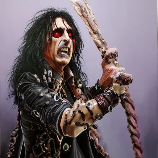 Prompt: a hyperrealistic painting of Alice Cooper as an Elden Ring boss by Zhuoxin Ye,