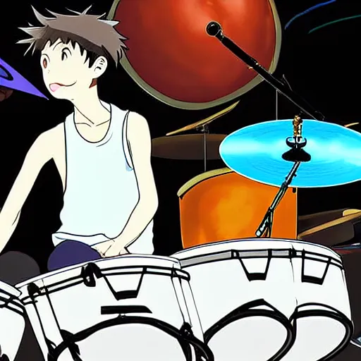 Image similar to anime of jacob collier playing saturn rings with drum sticks