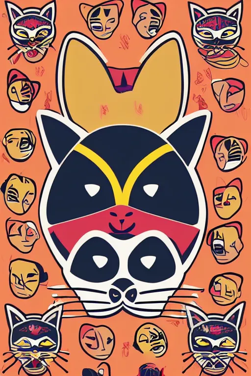 Image similar to Portrait of a cat as a Mexican wrestler in a mask, sticker, colorful, illustration, highly detailed, simple, smooth and clean vector curves, no jagged lines, vector art, smooth